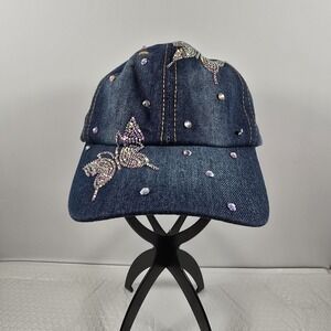Y2K Style Denim Jeweled Butterfly Cap Adjustable